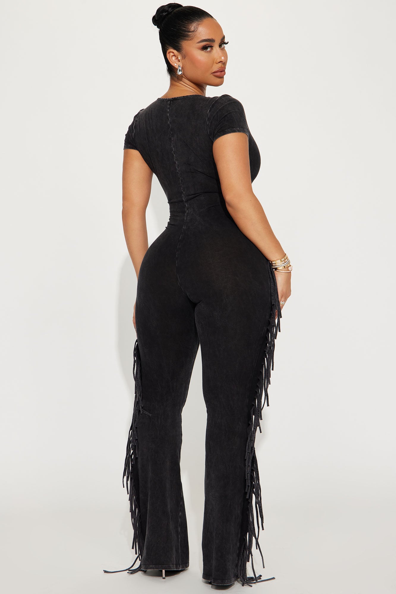 Carry Me Higher Fringe Jumpsuit - Black - Image 3