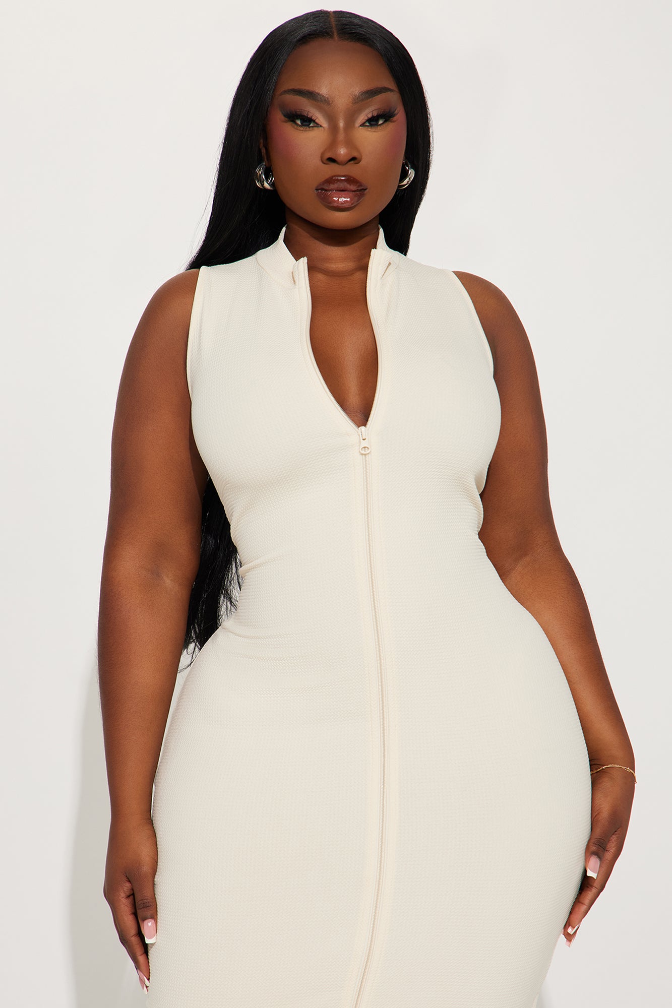 Zoey Textured Midi Dress - Cream - Image 5