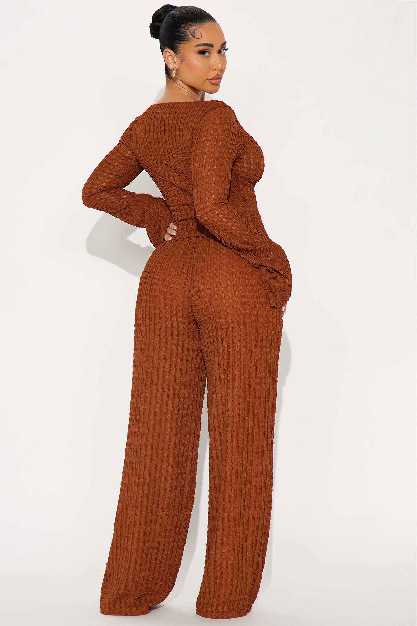 Pam Textured Pant Set - Brown - Image 3
