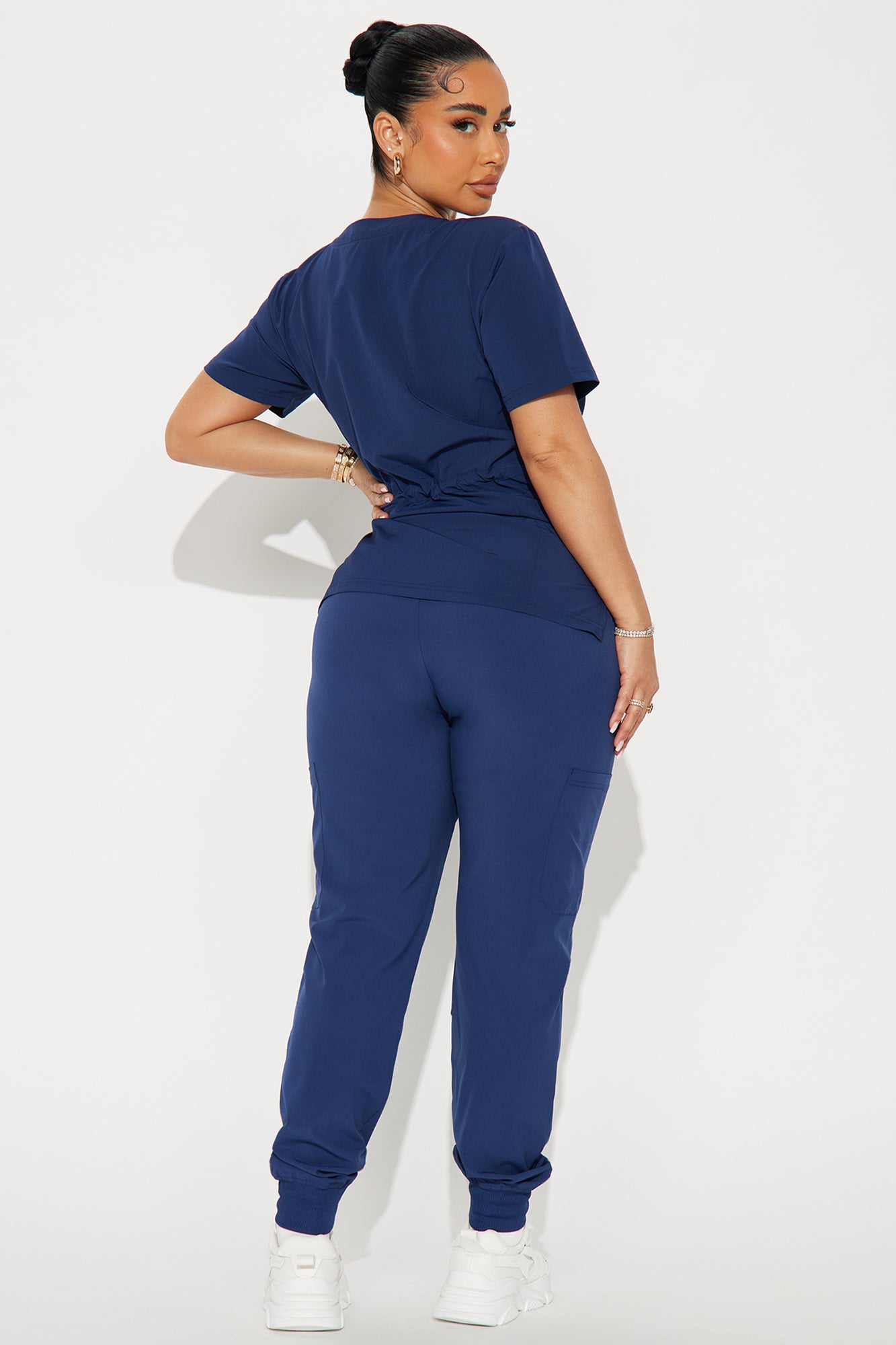 Clocked In Toggle Waist Stretch Uniform Scrub Set - Navy - Image 3