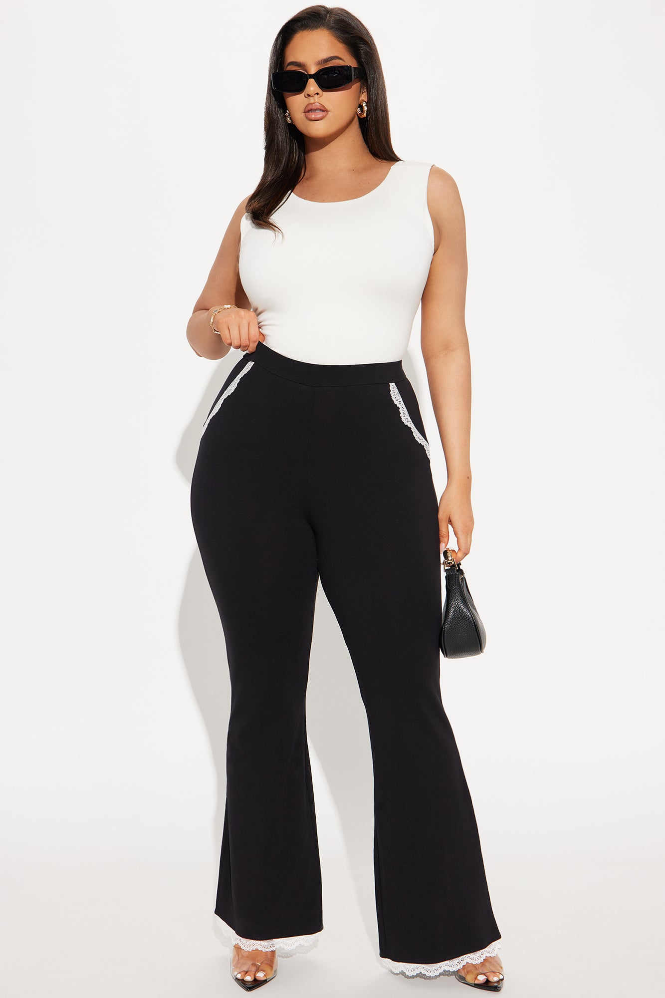 Bella Lace Trim Flare Pant - Black - Image 5