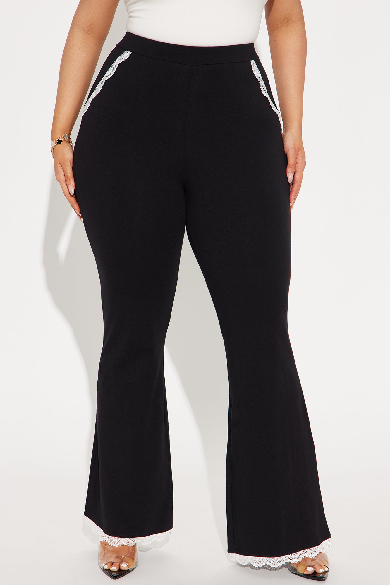 Bella Lace Trim Flare Pant - Black - Image 6