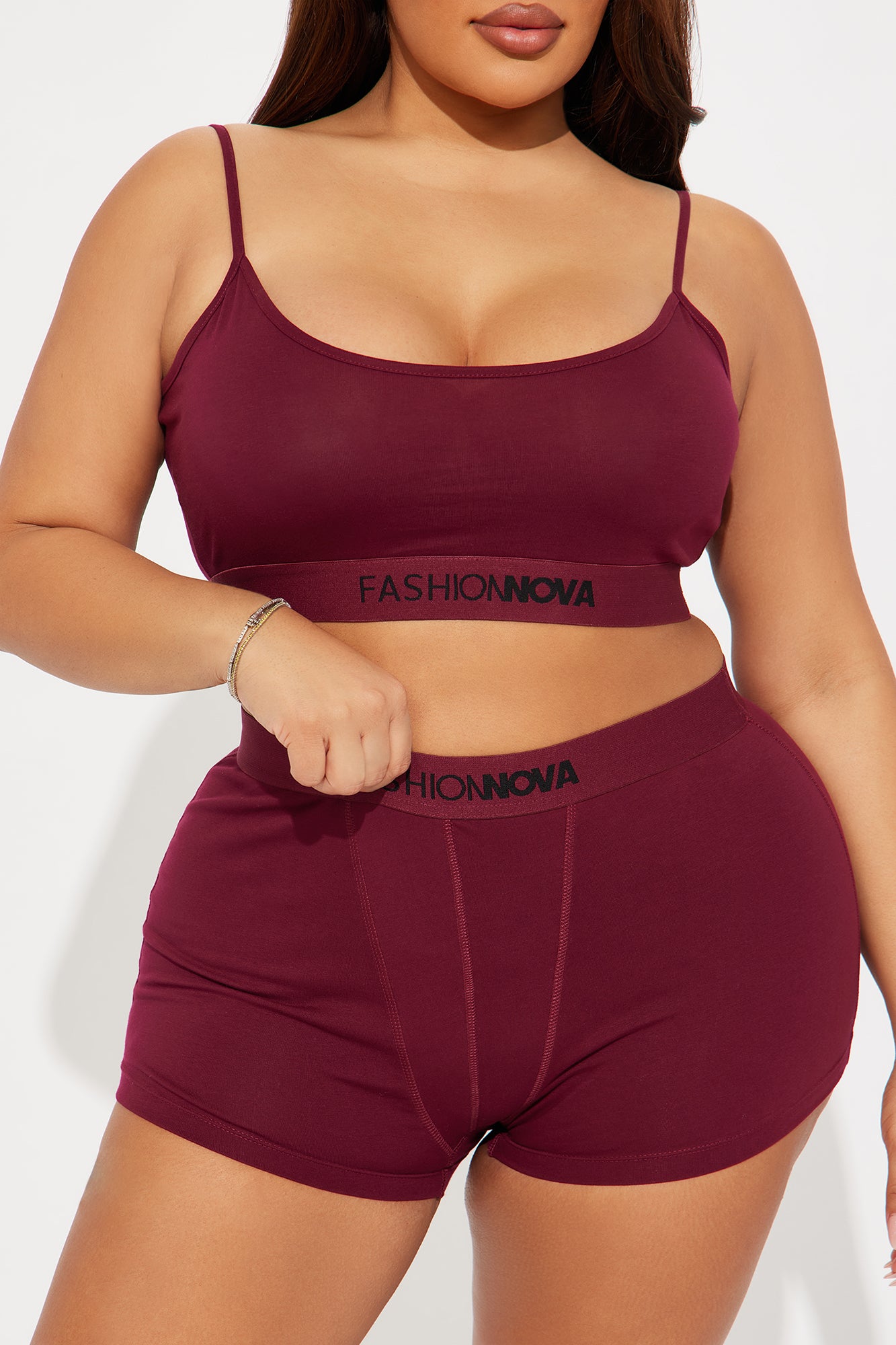 FN Mood Cami And Boxer Set - Wine - Image 5