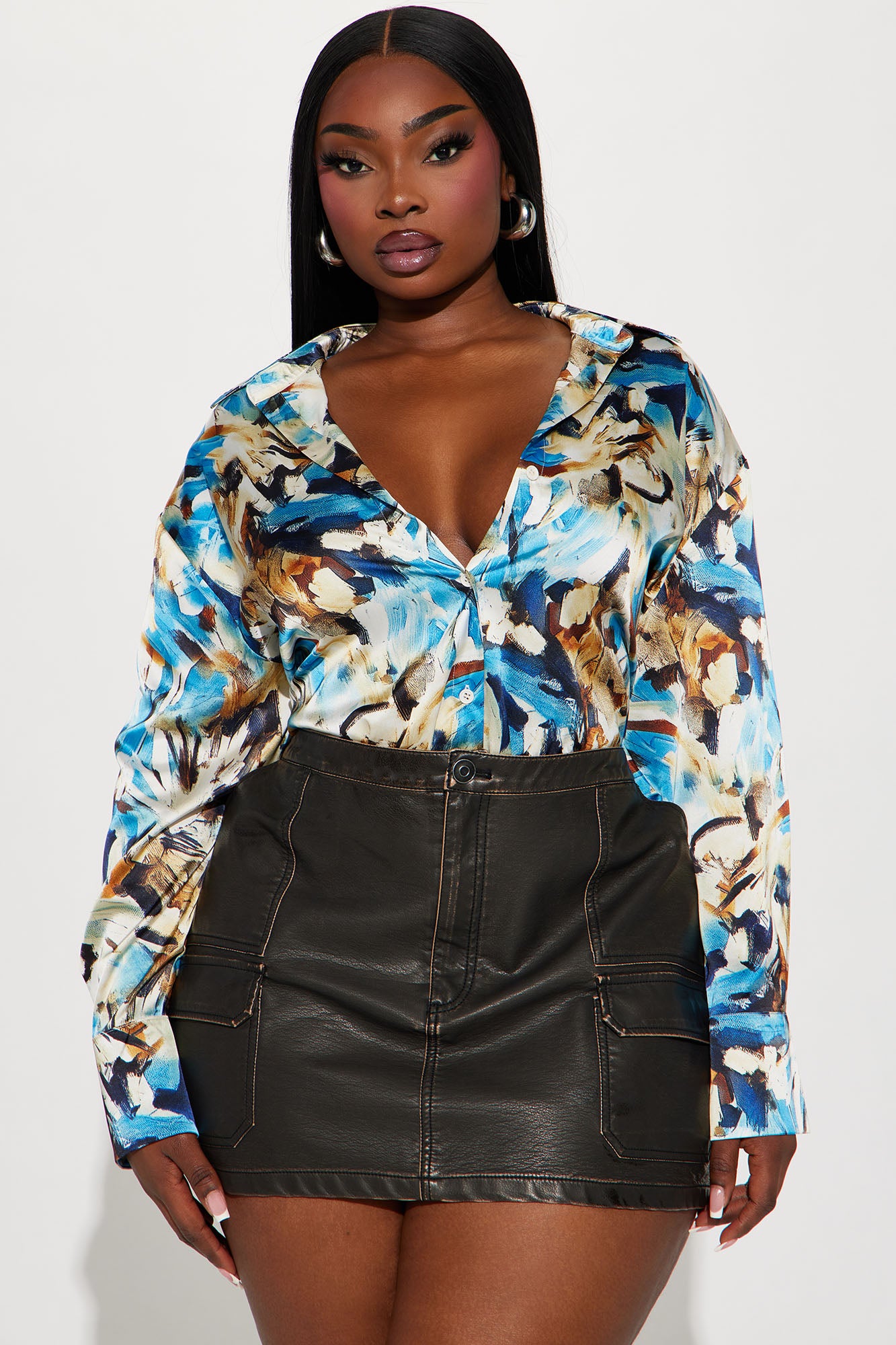 All Mixed Up Satin Shirt - Blue/combo - Image 5