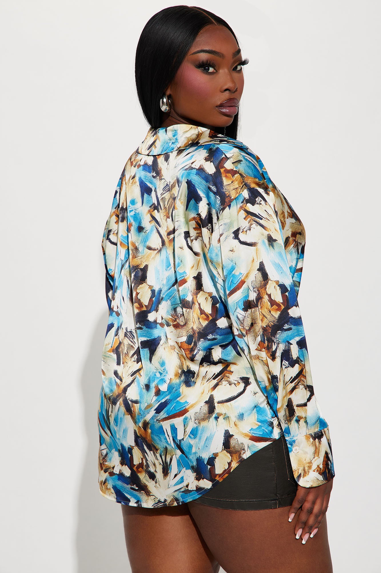 All Mixed Up Satin Shirt - Blue/combo - Image 4