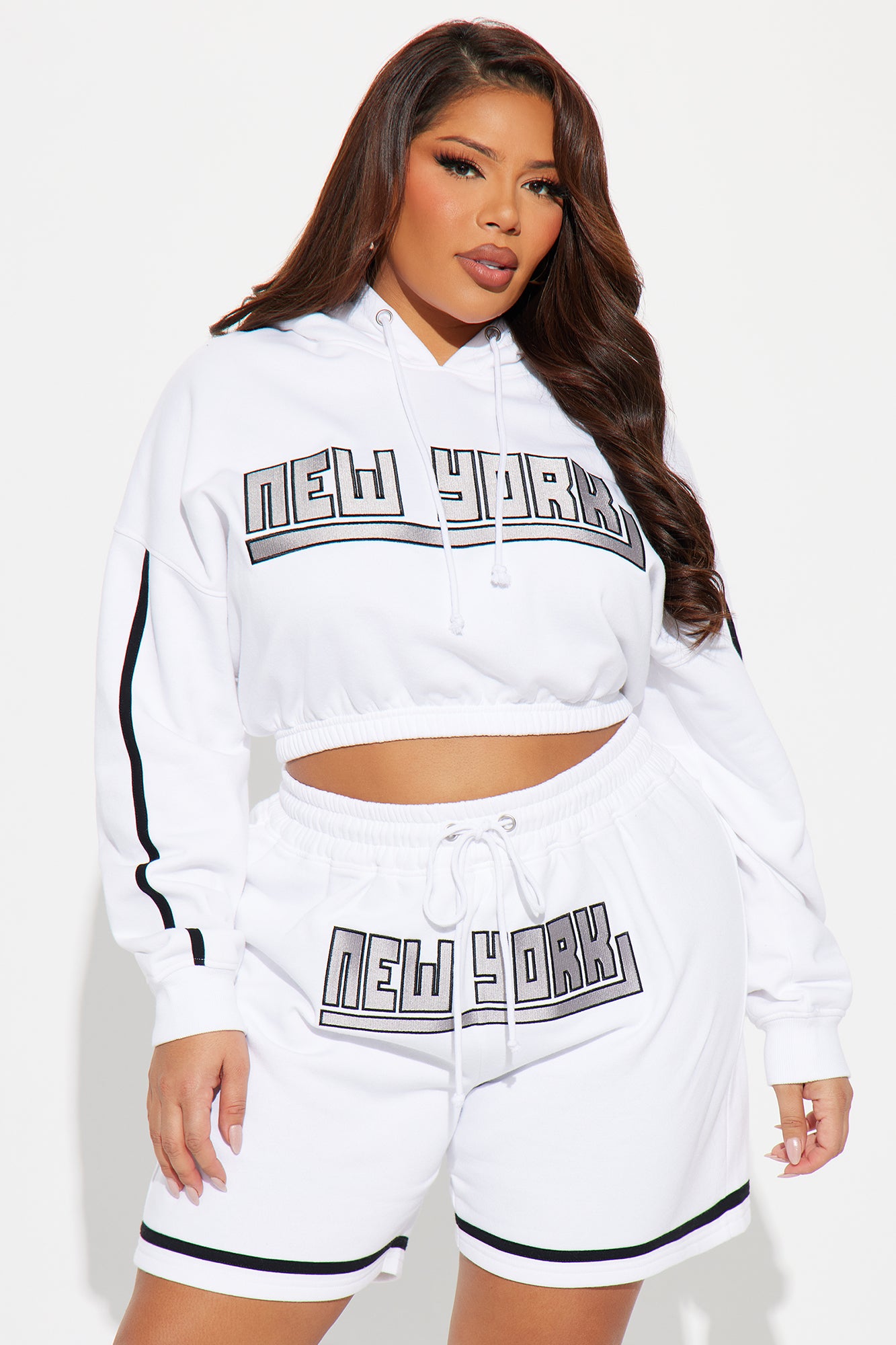NY Fleece Short Set - White/Black - Image 4