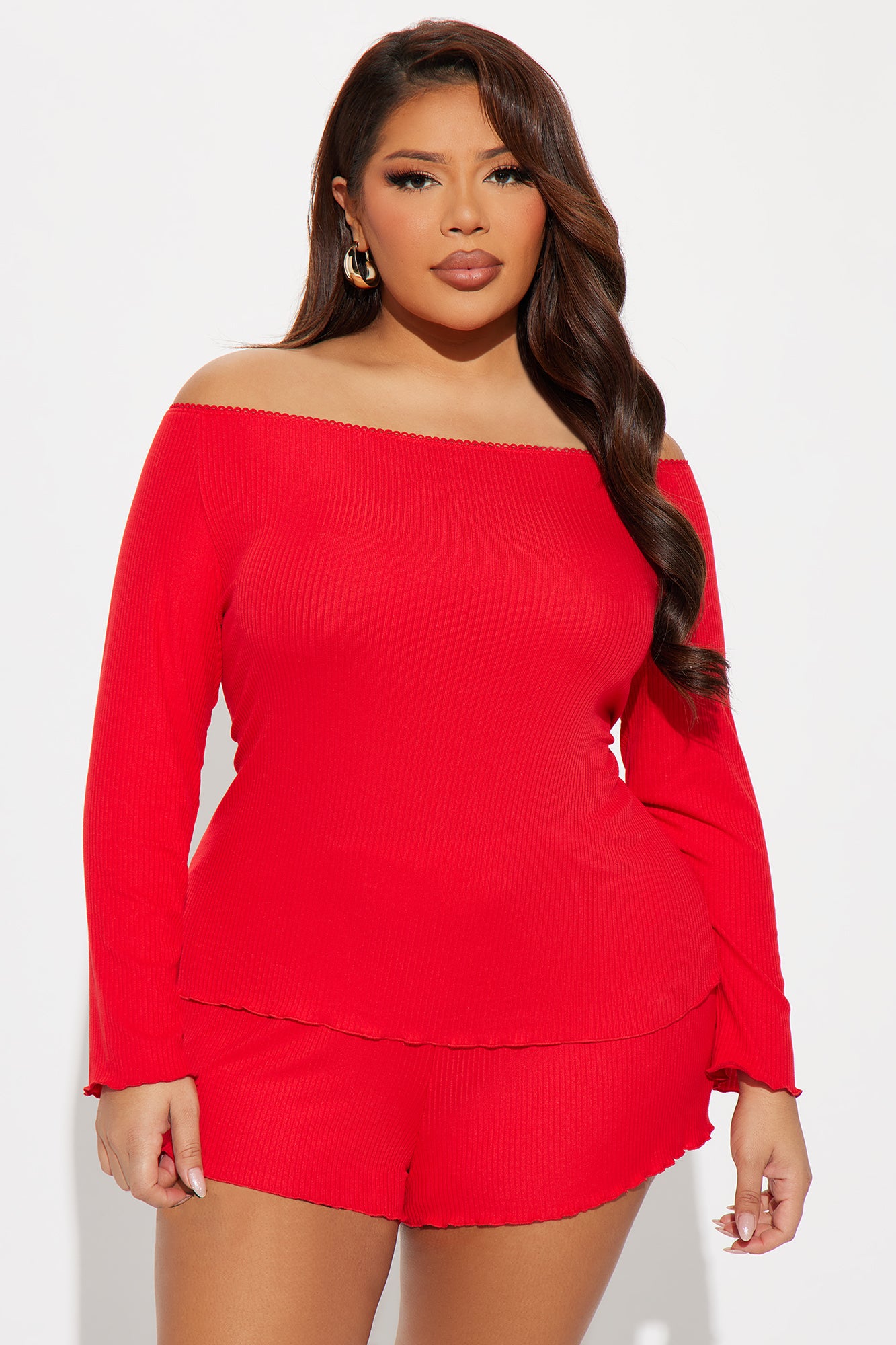 Bedtime Story Ribbed PJ Short Set - Red - Image 4