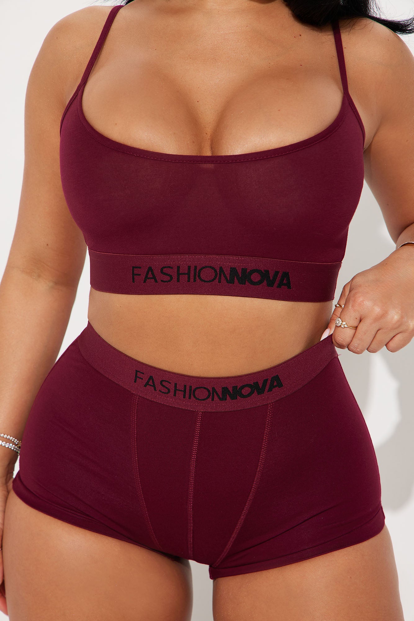 FN Mood Cami And Boxer Set - Wine - Image 3