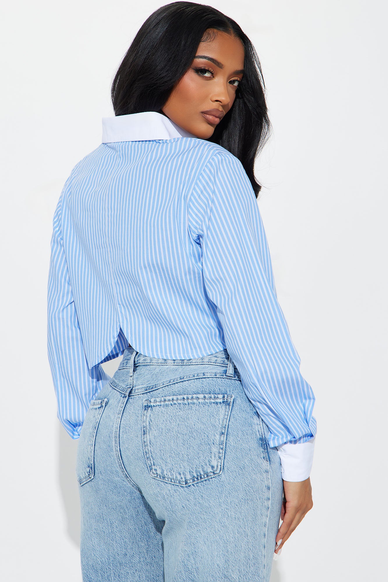 Your My Type Striped Cropped Shirt - Blue/combo - Image 3