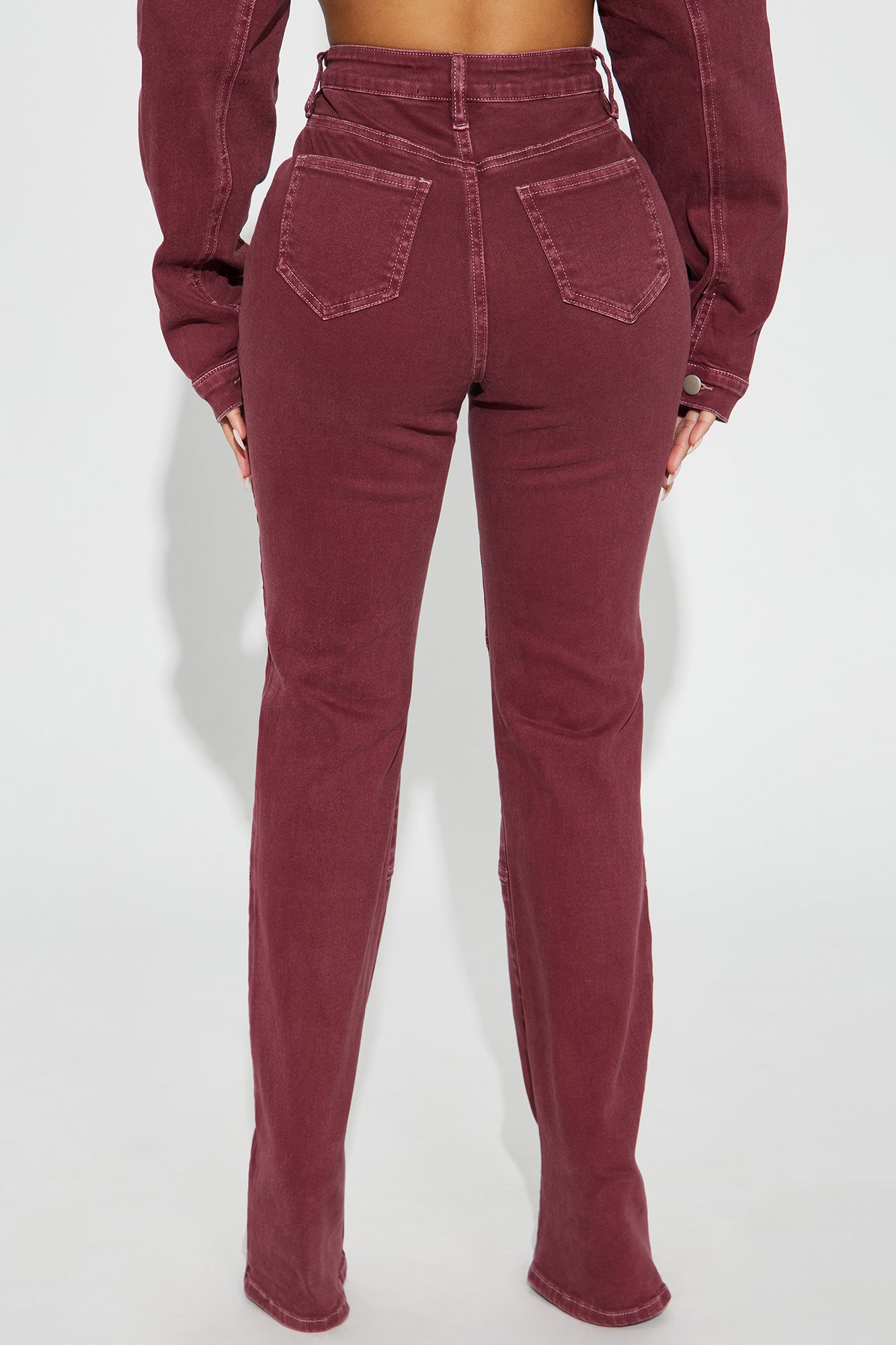 Bordeaux Lace Up Bootcut Jeans - Wine - Image 3