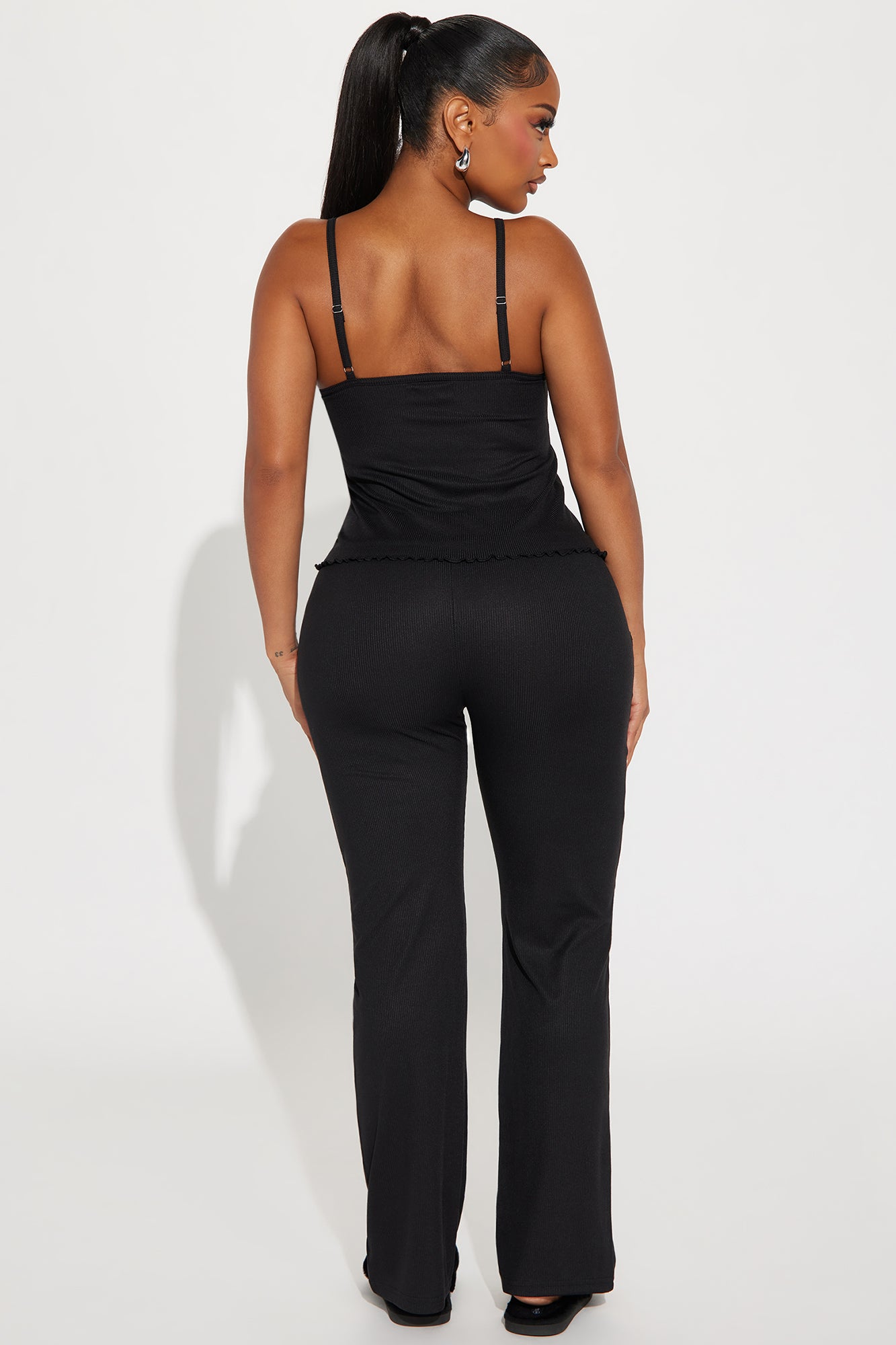 Sundays Are For Snuggling Ribbed PJ Pant Set - Black - Image 3