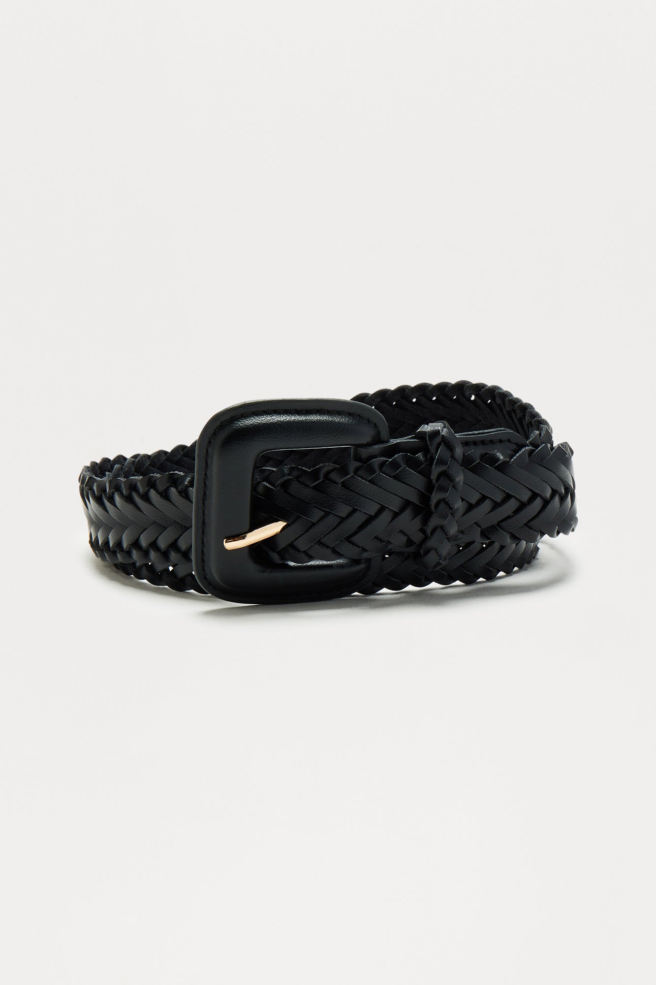 Braided Faux Leather Belt - Black - Image 3