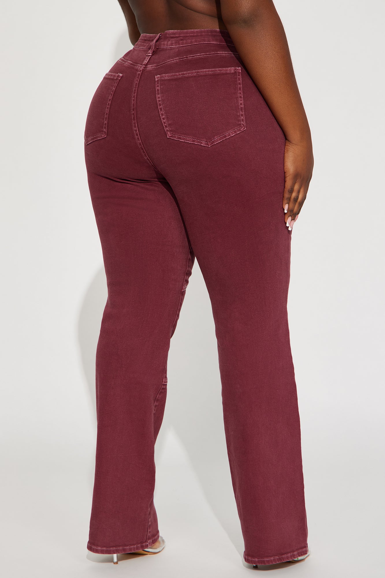 Bordeaux Lace Up Bootcut Jeans - Wine - Image 6