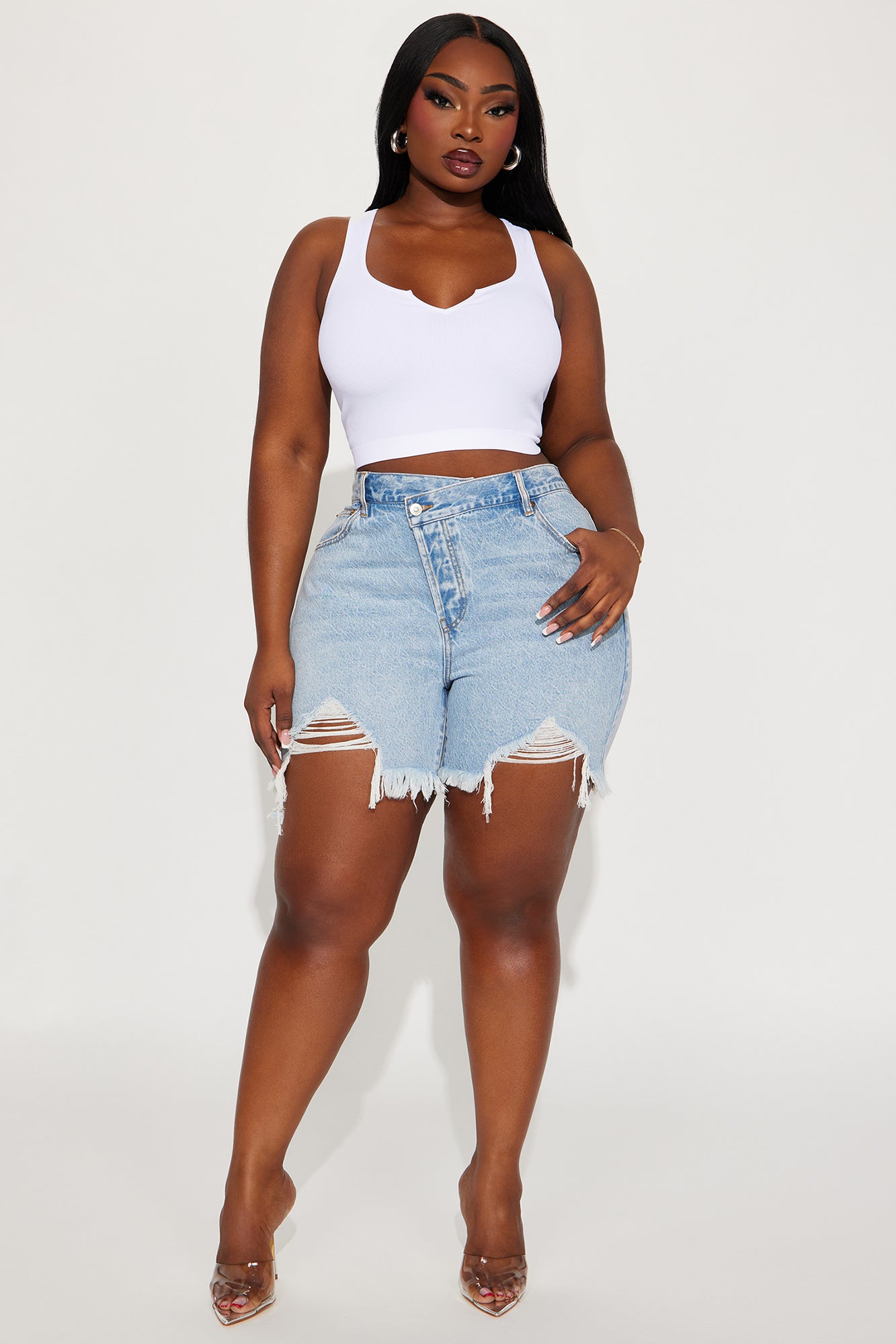 At A Glance Crossover Denim Shorts - Light Wash - Image 4