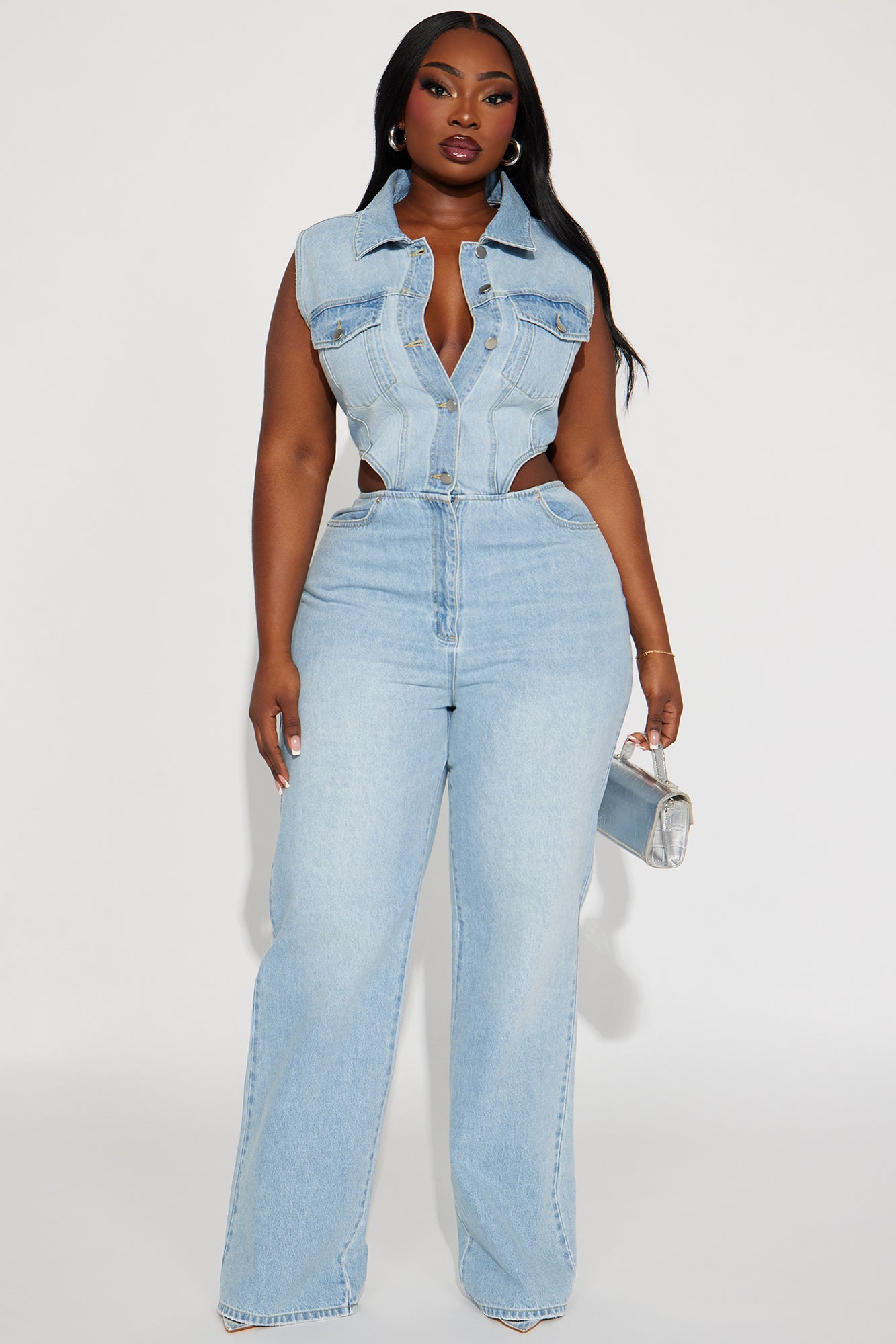 Baylin Denim Jumpsuit - Light Wash - Image 9