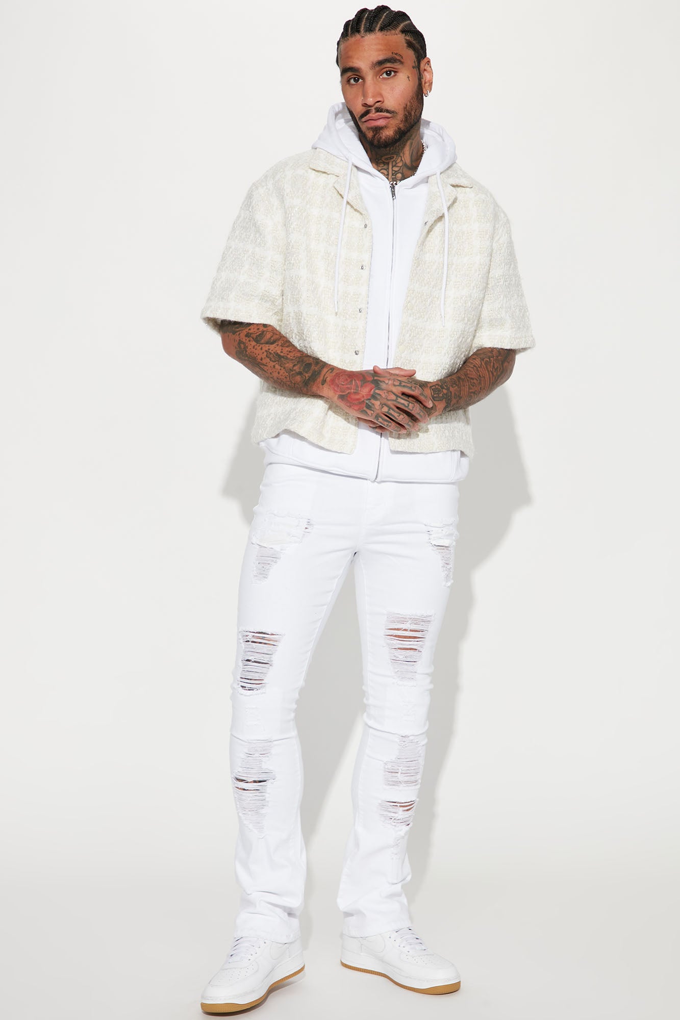 For Likes Stacked Skinny Flare Jeans - White - Image 3