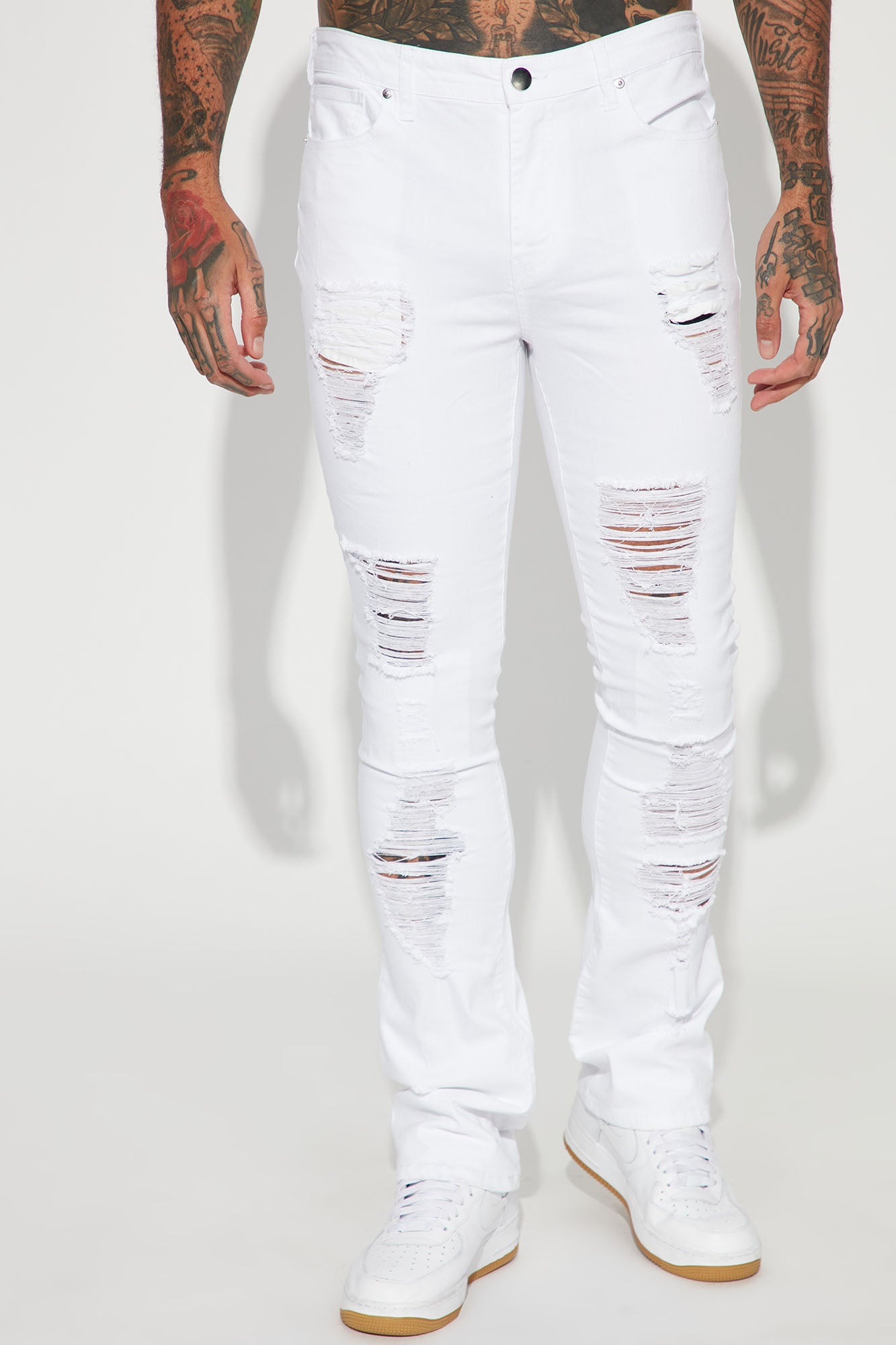 For Likes Stacked Skinny Flare Jeans - White - Image 4