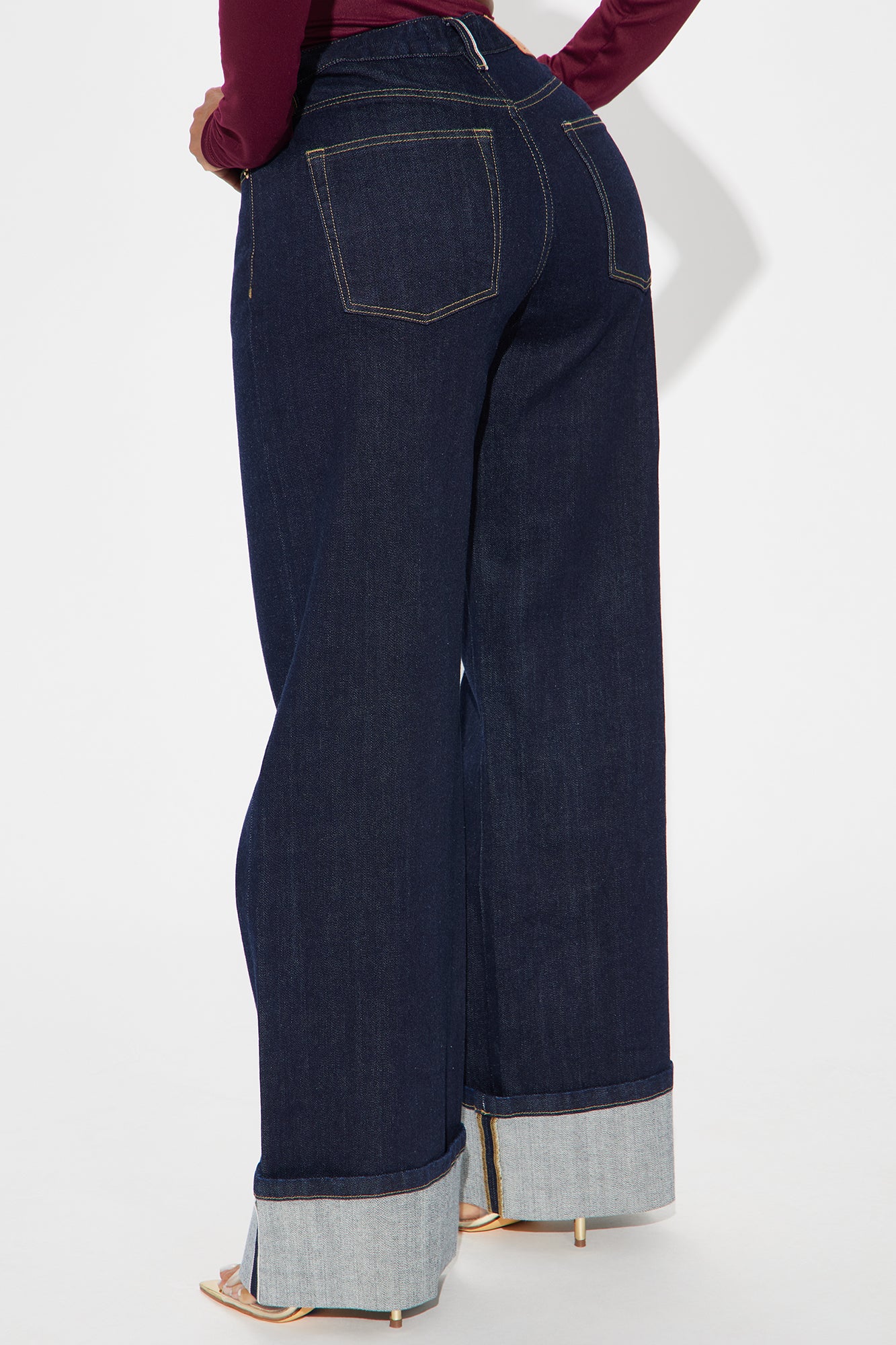 Premium Cuffed Straight Leg Jeans - Dark Wash - Image 4