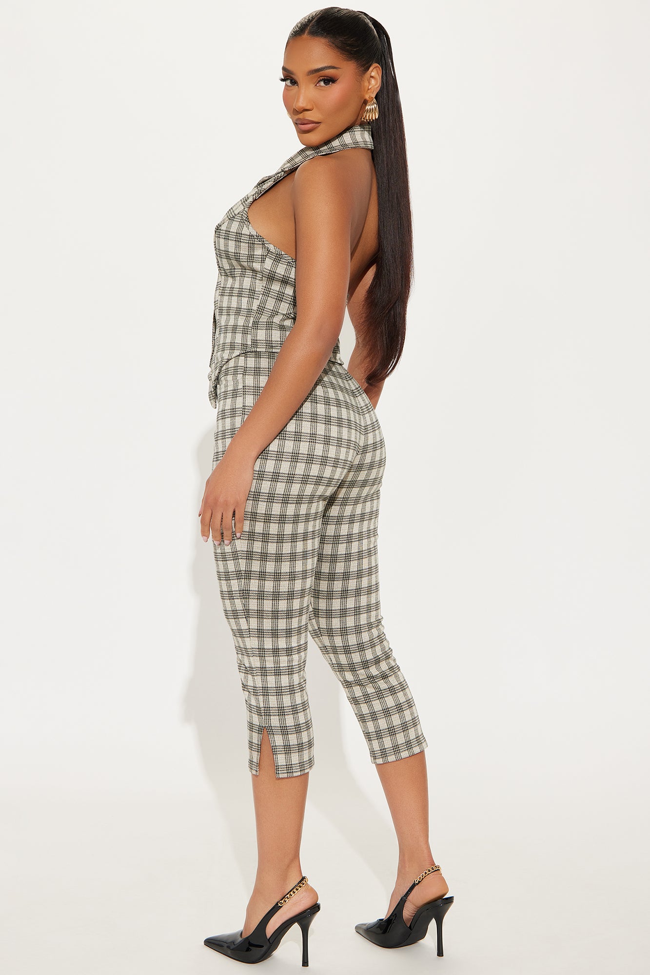 Work Wardrobe Plaid Capri Set - Khaki/combo - Image 3