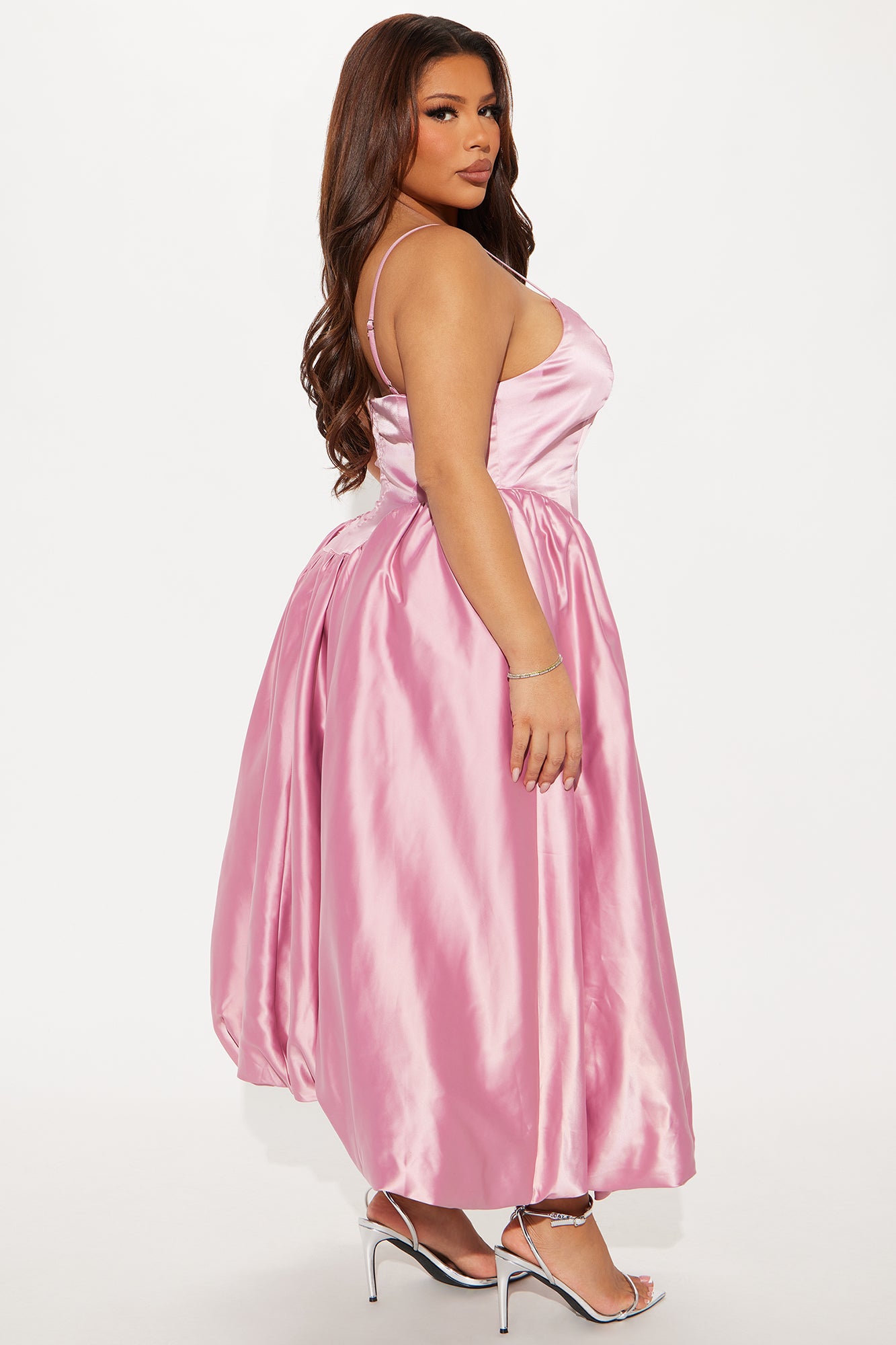 Angelina Satin Bubble Midi Dress - Mauve - Image 7