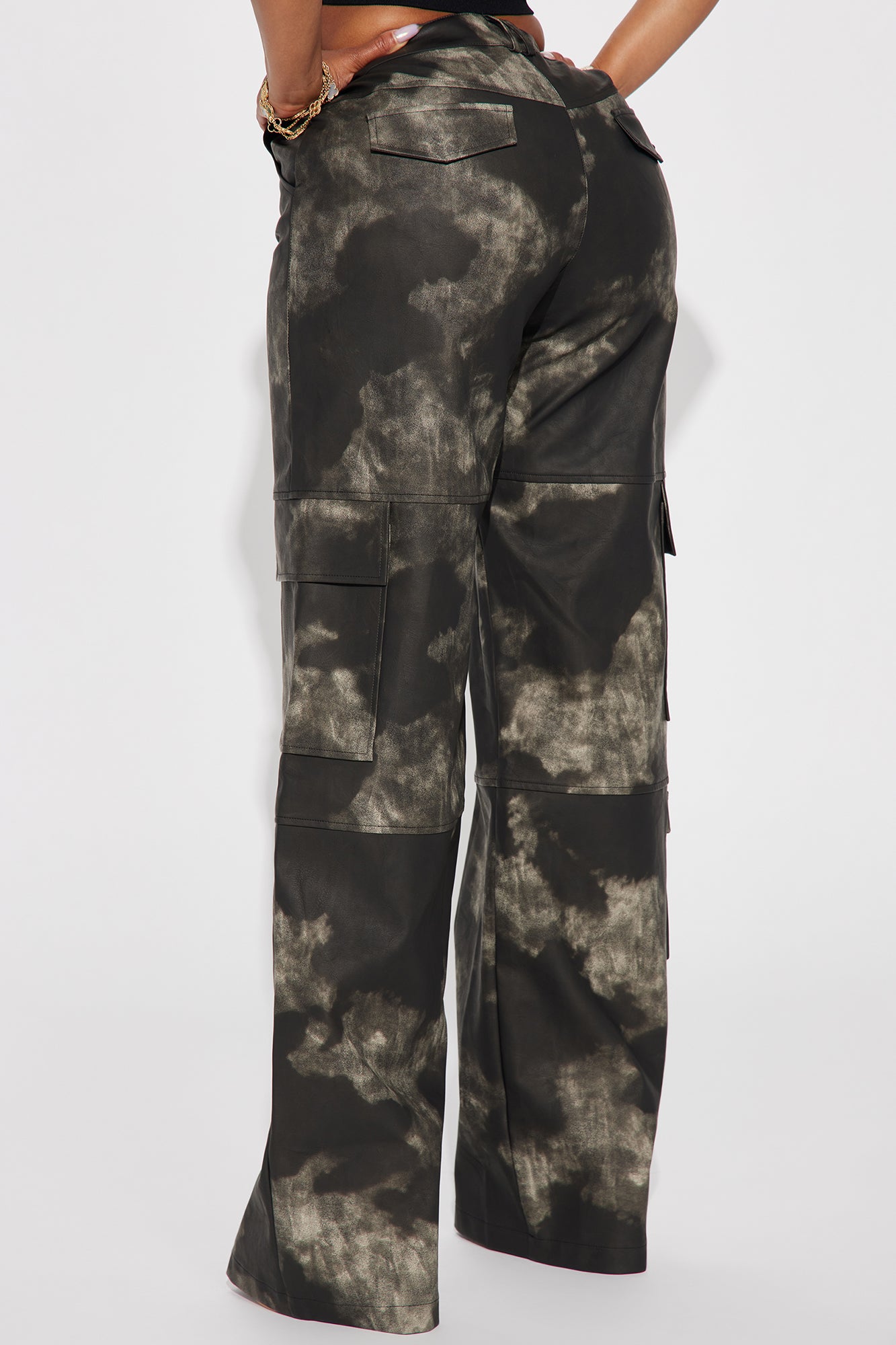 Alexa Washed Faux Leather Cargo Pant - Black - Image 3