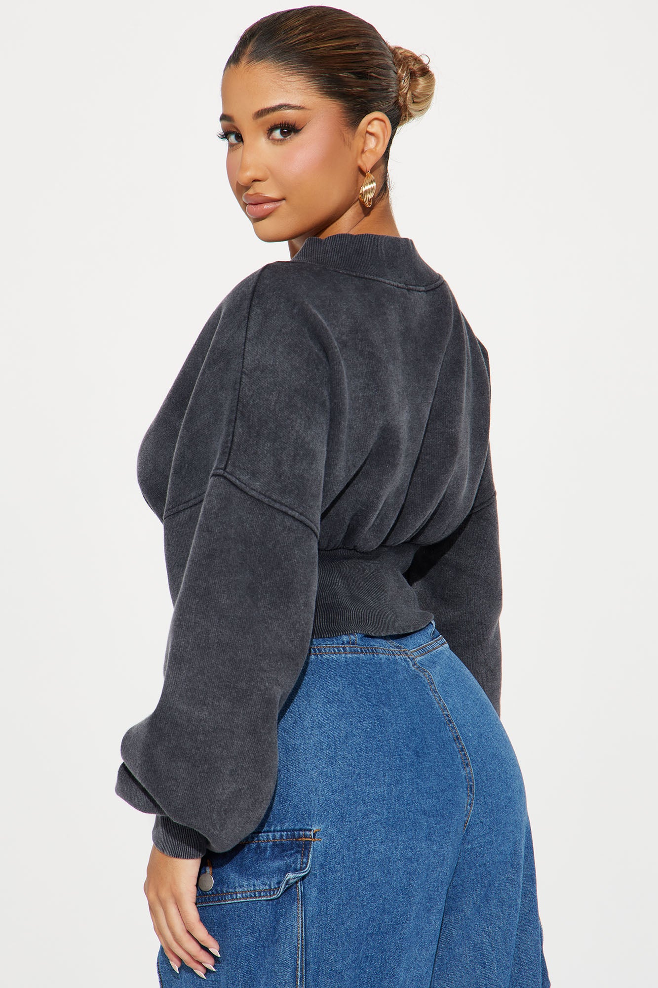 Amara Fleece Off Shoulder Sweatshirt - Black - Image 3