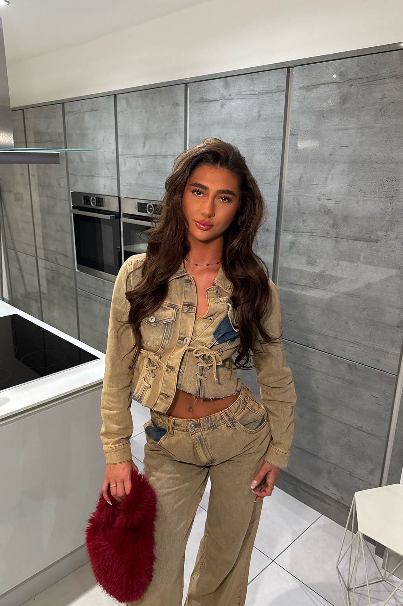 Big Attraction Tinted Lace Up Denim Jacket - Mocha - Image 5