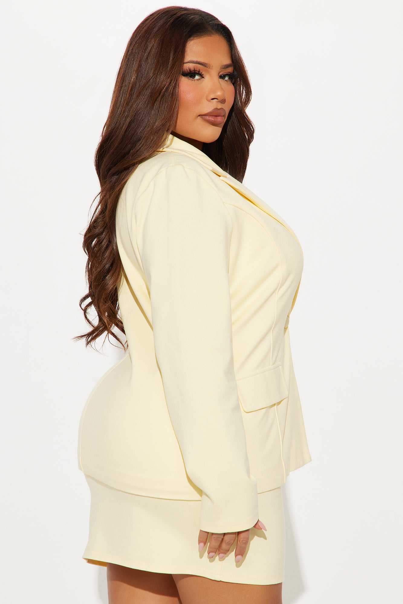 The Mia Double Lined Ponte Blazer Skirt Set - Butter Yellow - Image 6