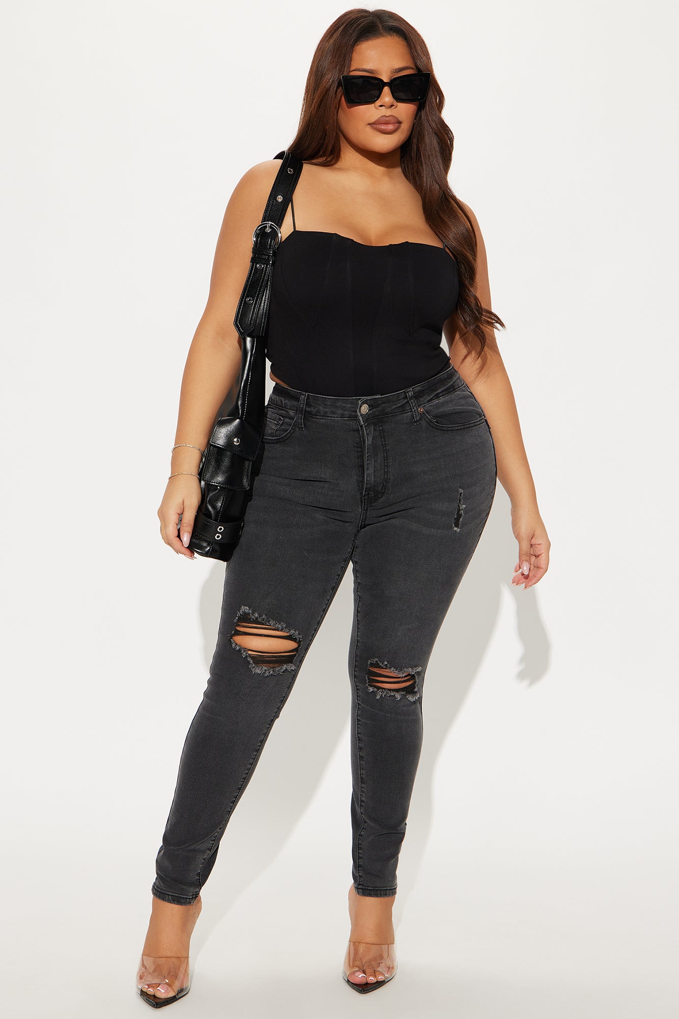 Got Spunk Destroyed High Stretch Skinny Jean - Black Wash - Image 5