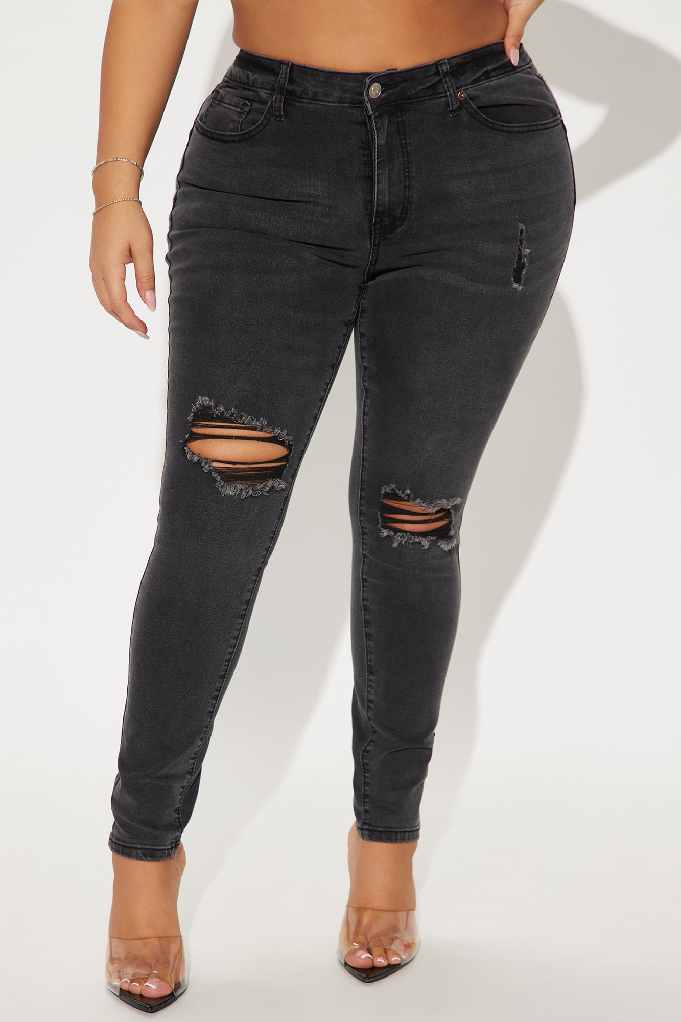 Got Spunk Destroyed High Stretch Skinny Jean - Black Wash - Image 6