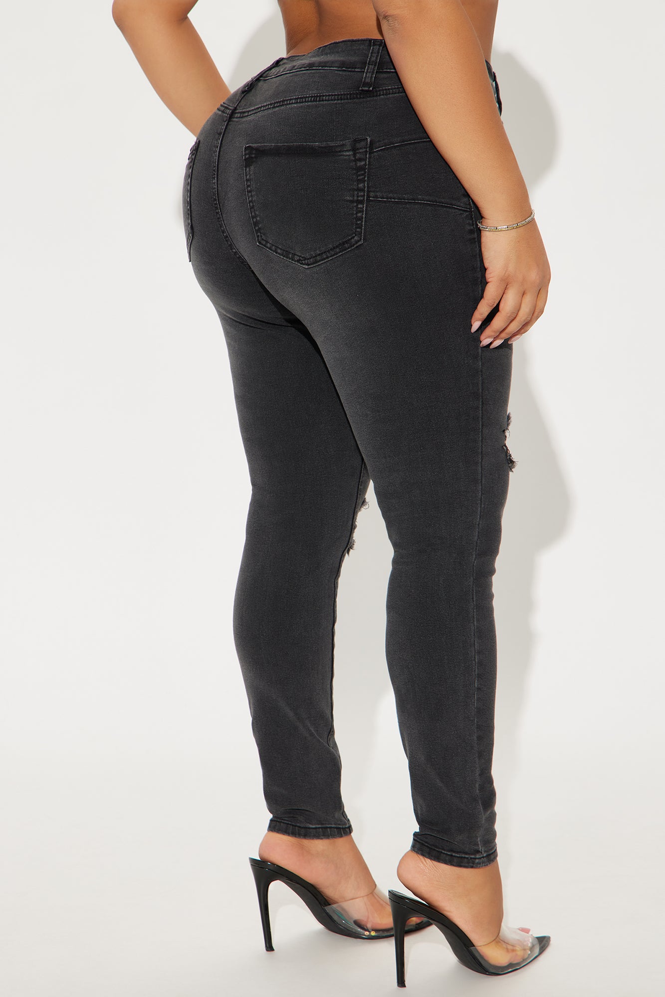 Got Spunk Destroyed High Stretch Skinny Jean - Black Wash - Image 7