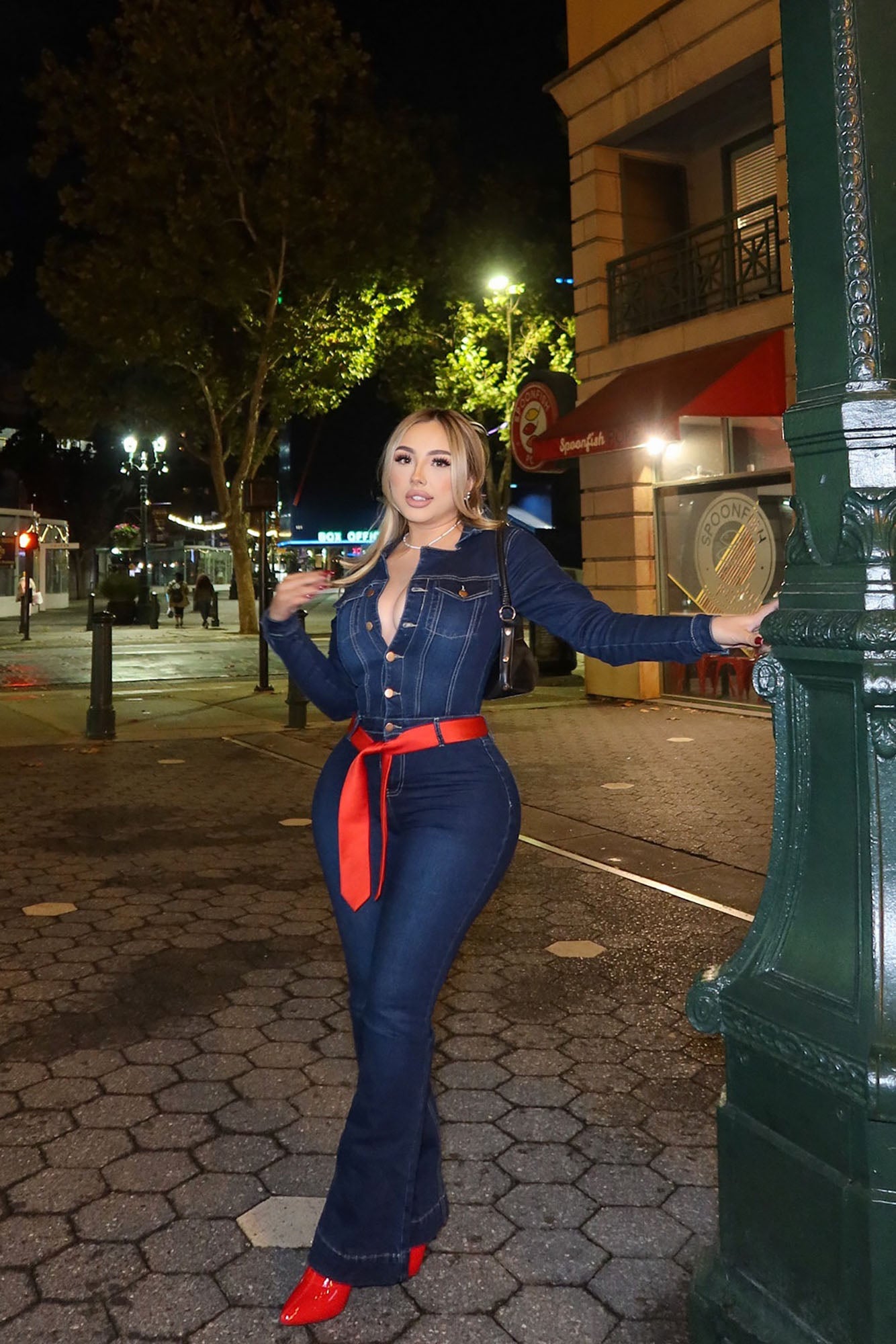 Day Dreaming Long Sleeve Denim Jumpsuit - Dark Denim - Image 4