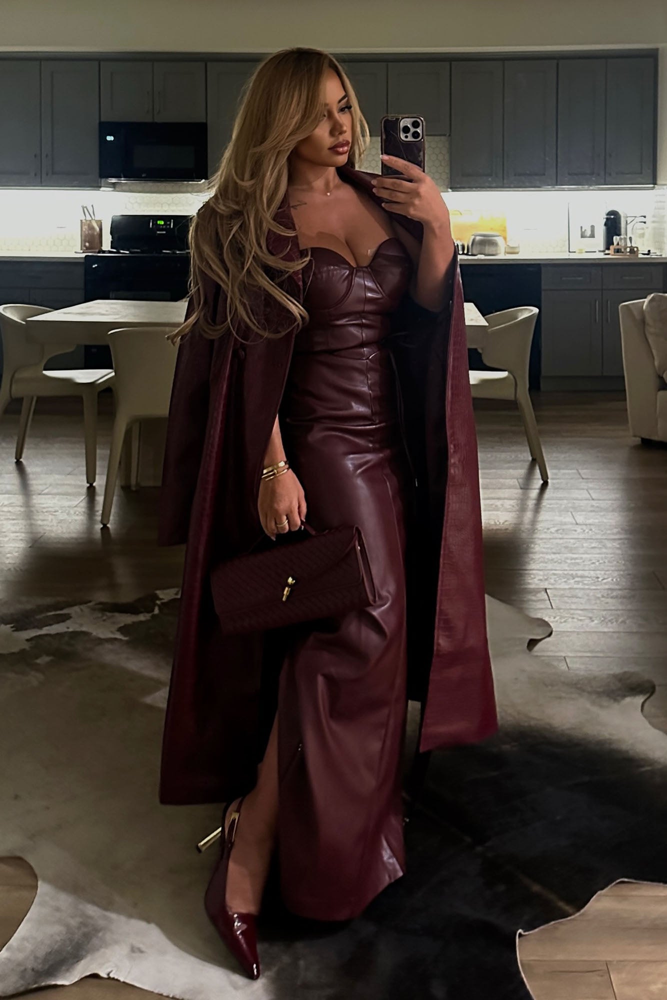 Victoria Faux Leather Trench Coat - Burgundy - Image 15