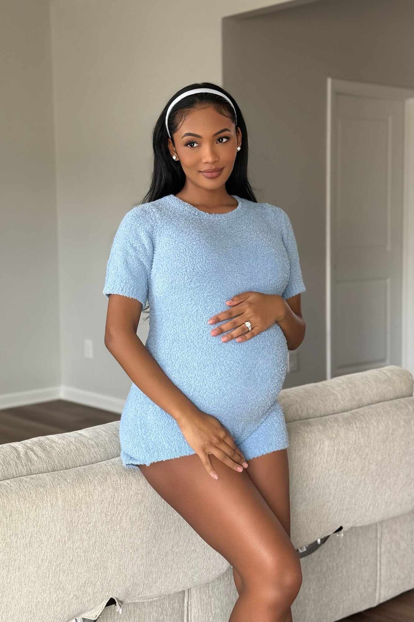 Turn The Lights Down Cozy Romper - Light Blue - Image 4