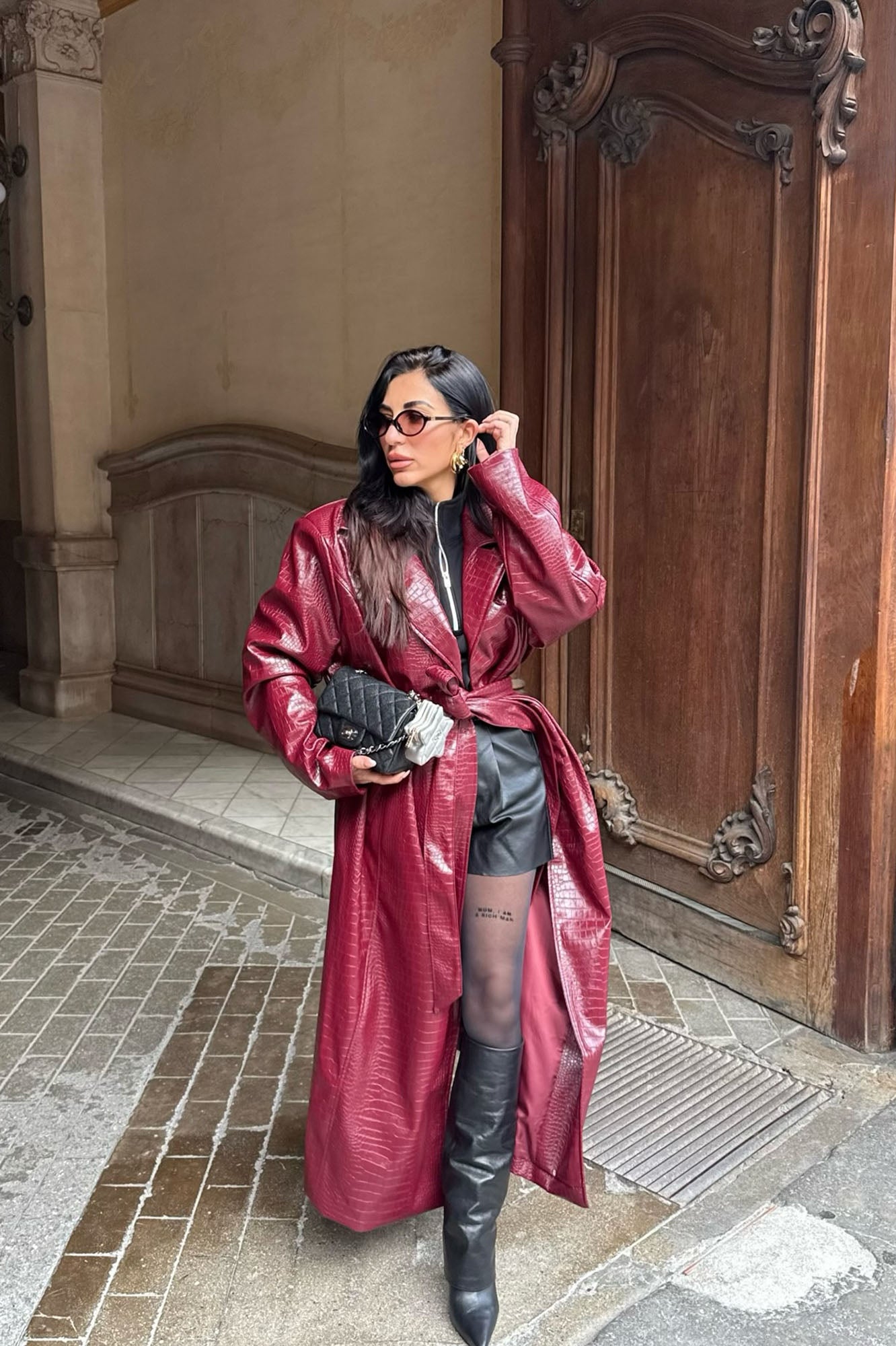 Victoria Faux Leather Trench Coat - Burgundy - Image 12