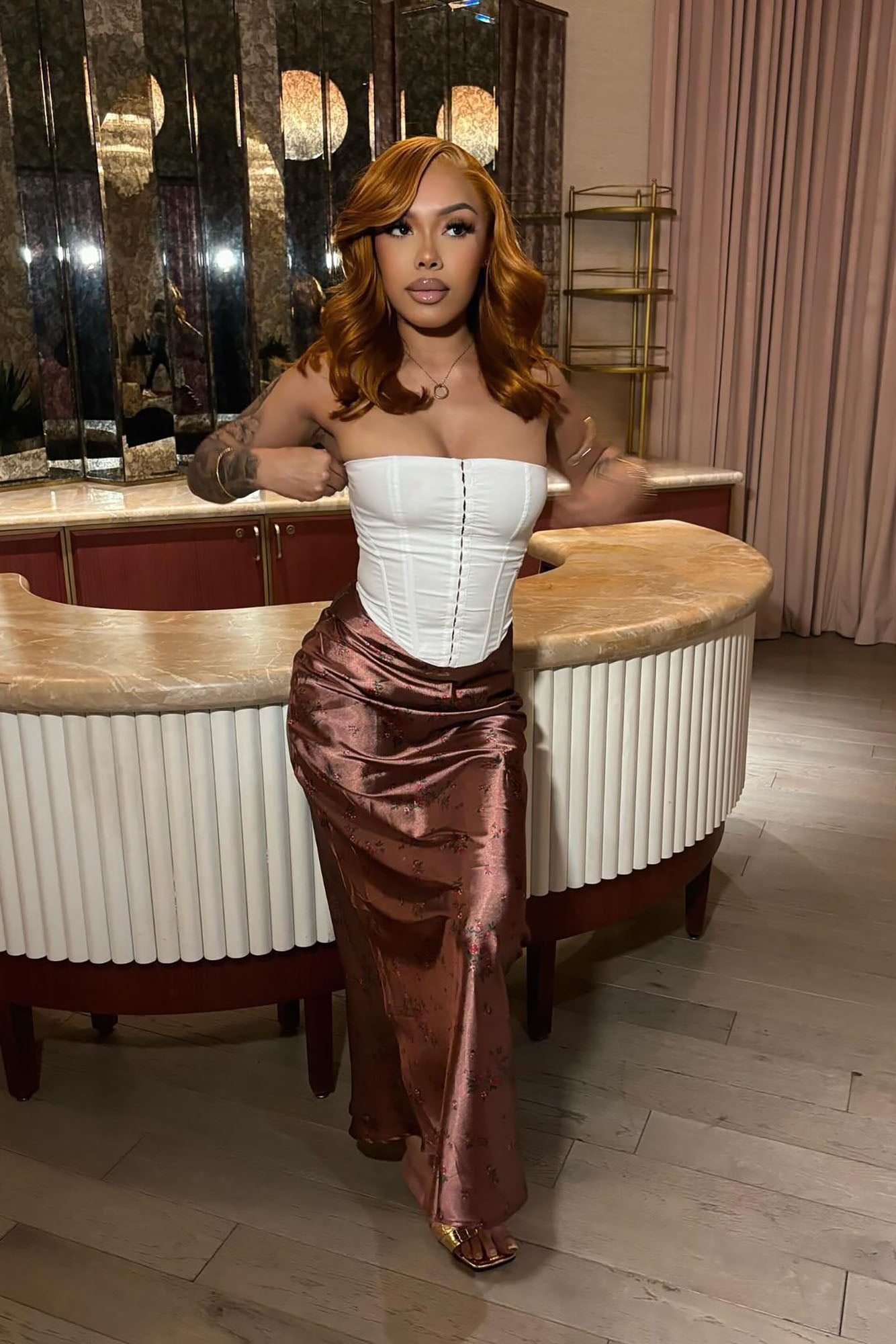 Buy Myself Flowers Satin Maxi Skirt - Copper - Image 4