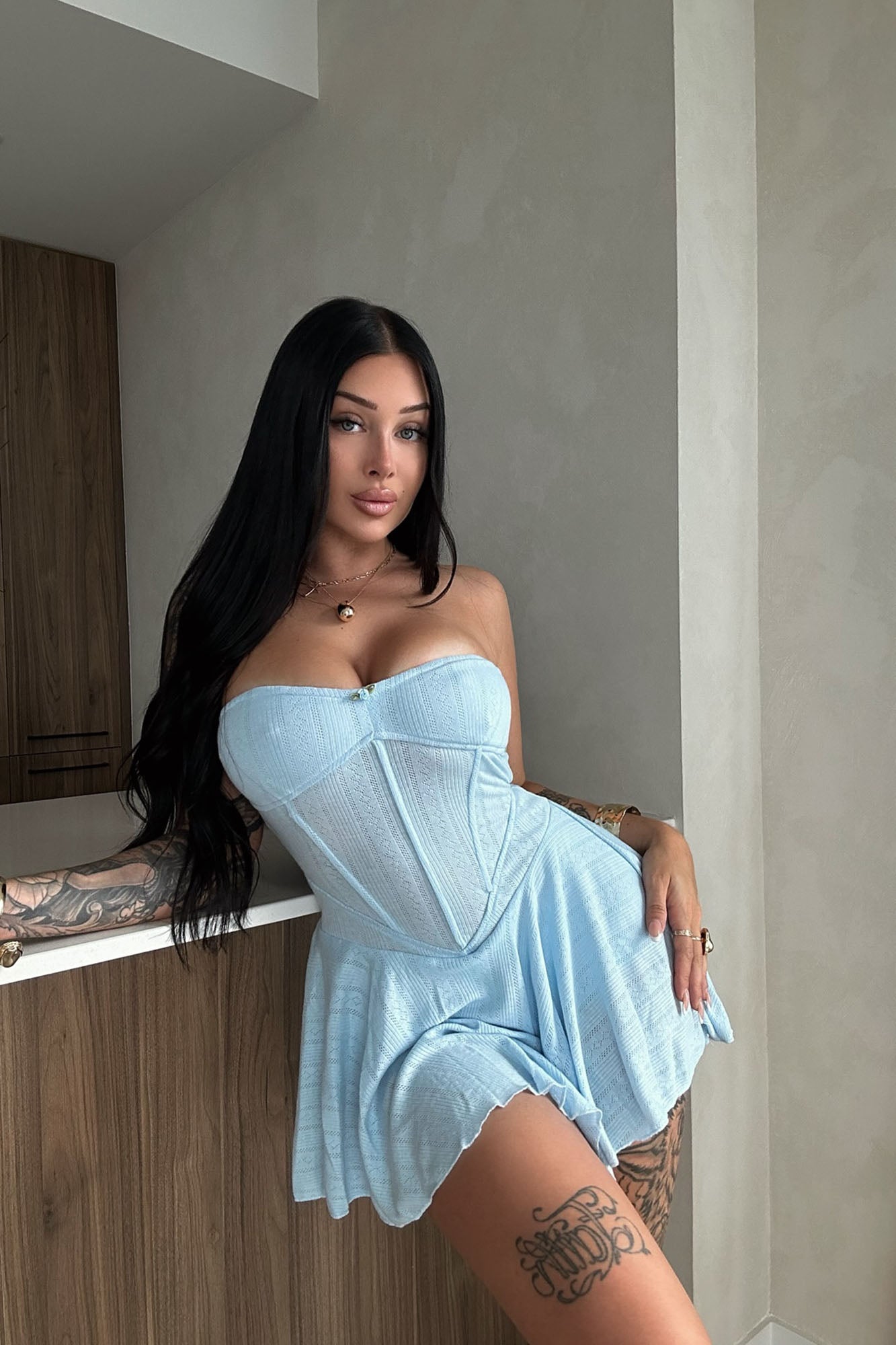 Andrea Ribbed Mini Dress - Light Blue - Image 6