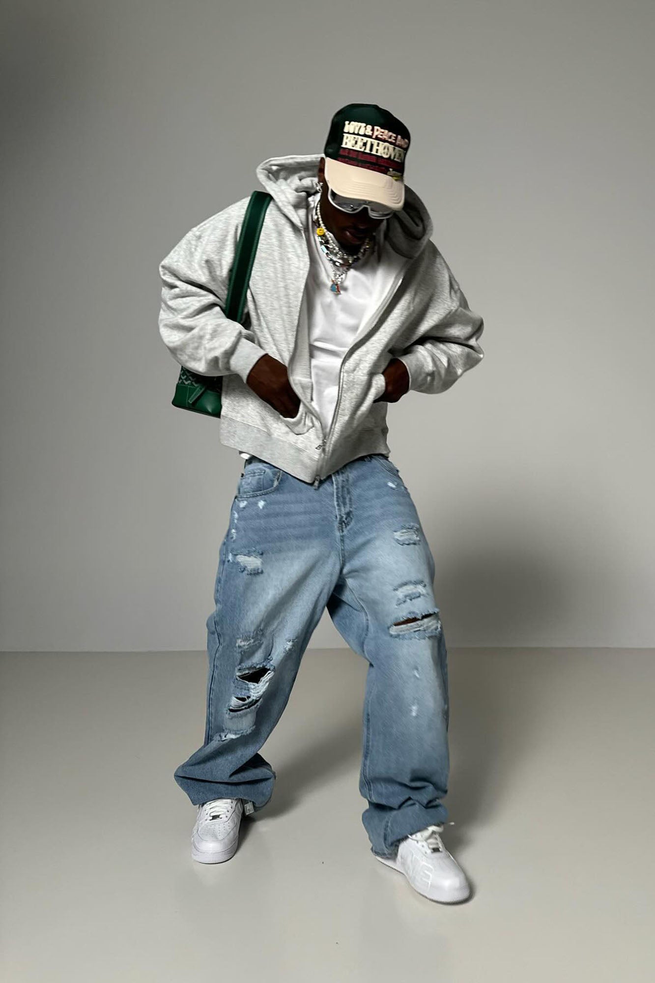 Tyson Oversized Heavyweight Zip Up - Heather Grey - Image 3