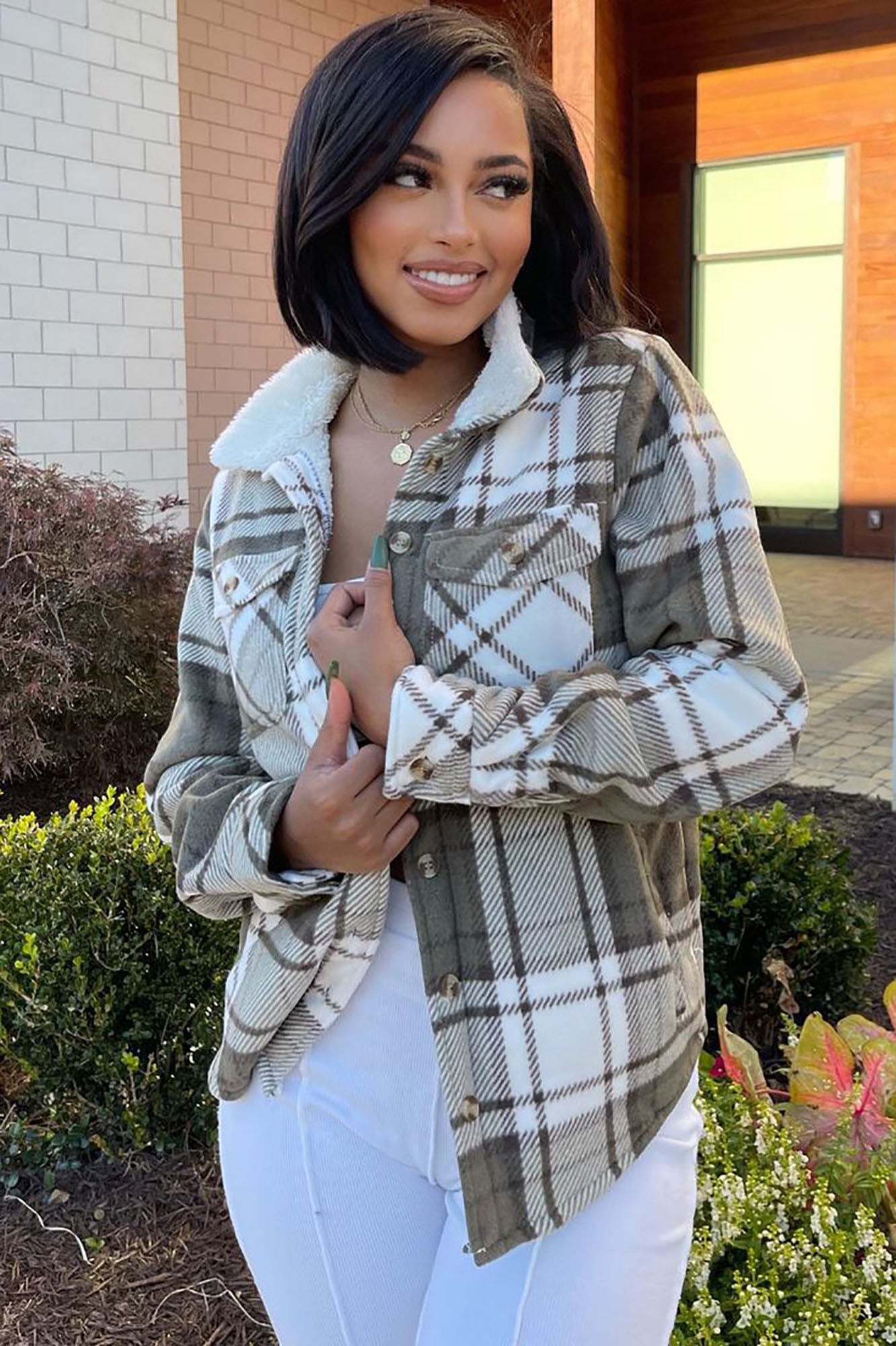 Cozy Days Plaid Shacket - Taupe/combo - Image 5