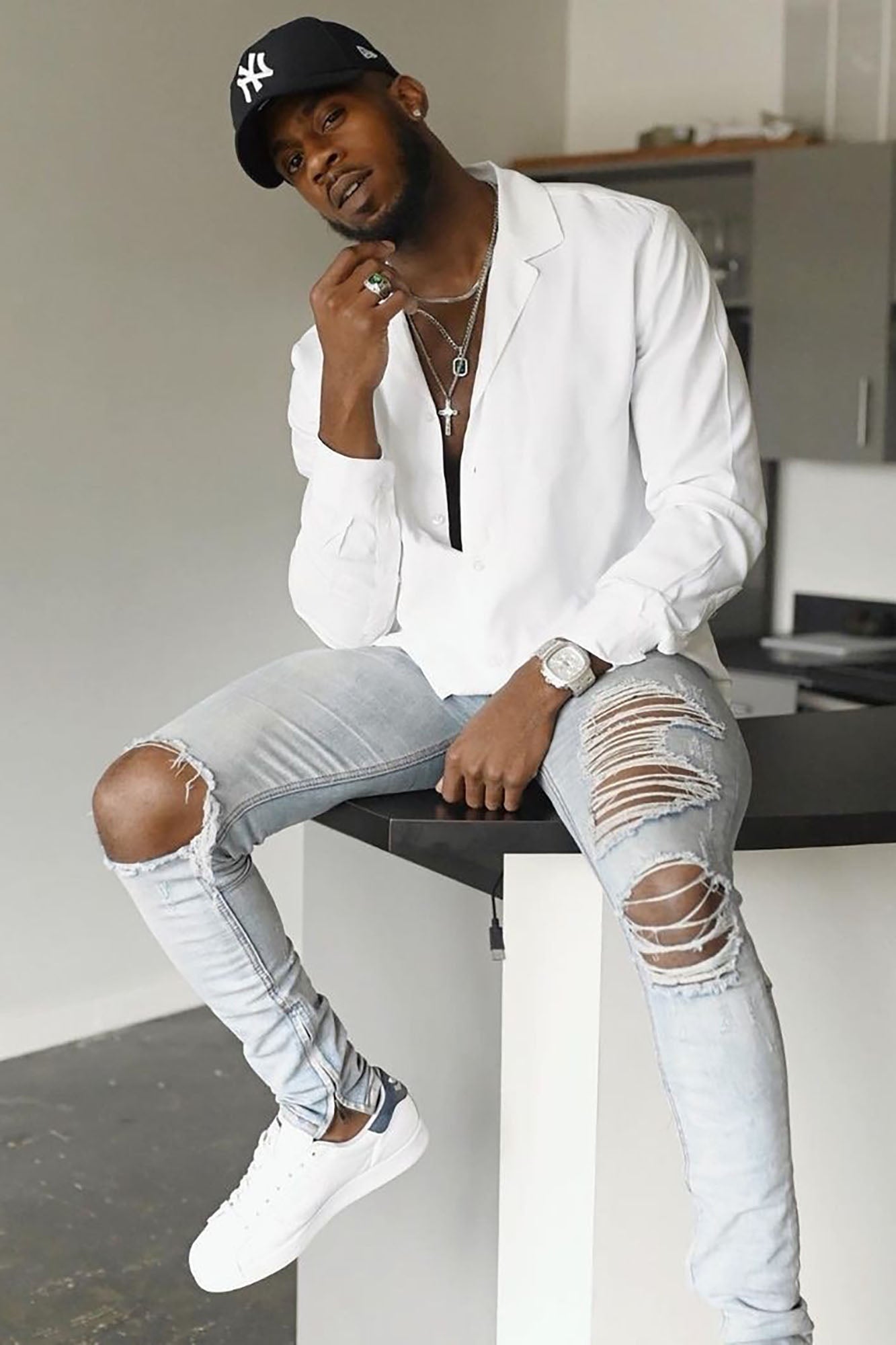 Dawson Relaxed Long Sleeve Button Up Shirt - White - Image 4