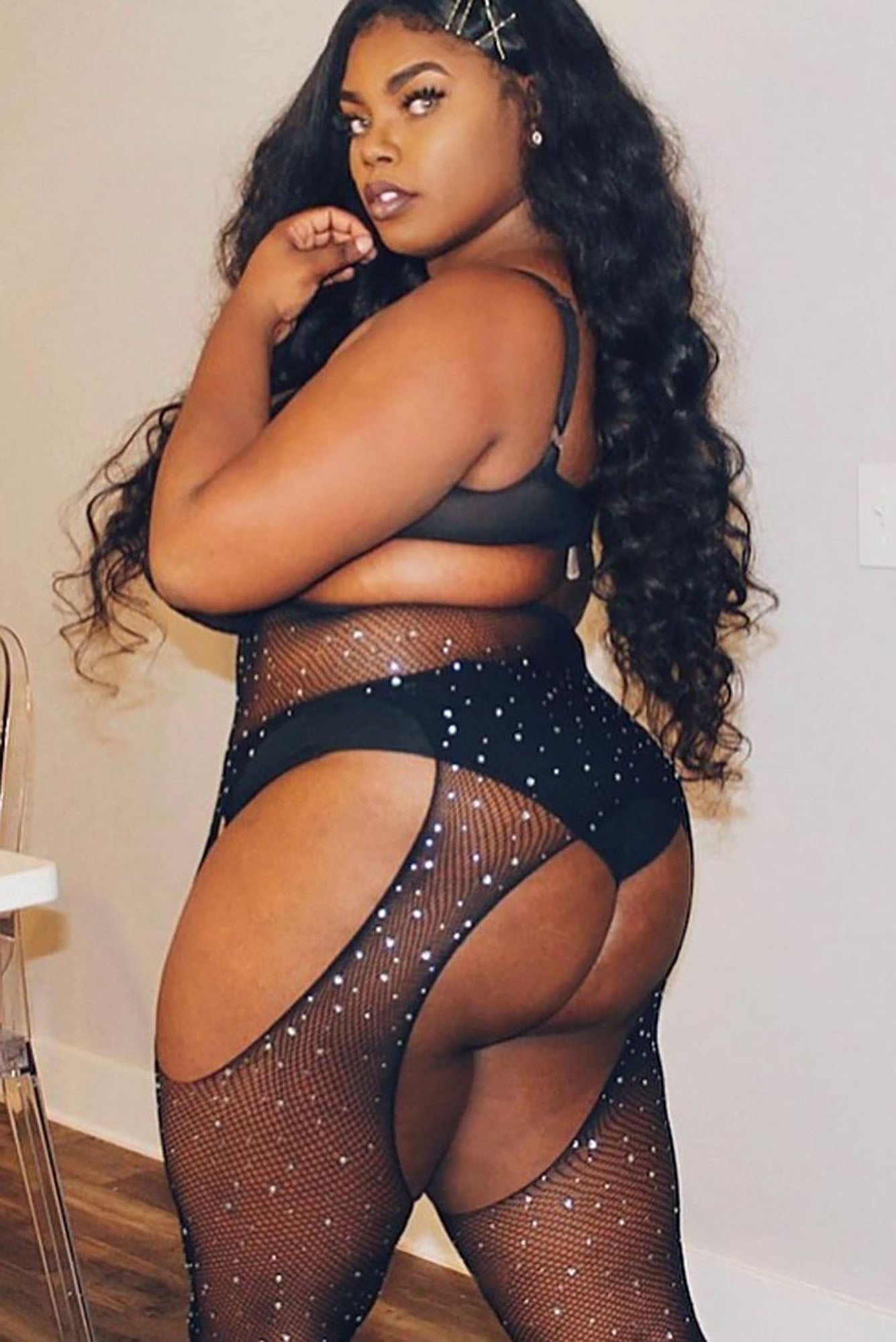 Glow Up Rhinestone Tights - Black - Image 8